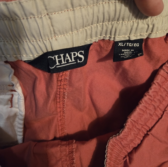 Mens Chaps elastic waist with drawstring tie salmon colored shorts. - Picture 3 of 3